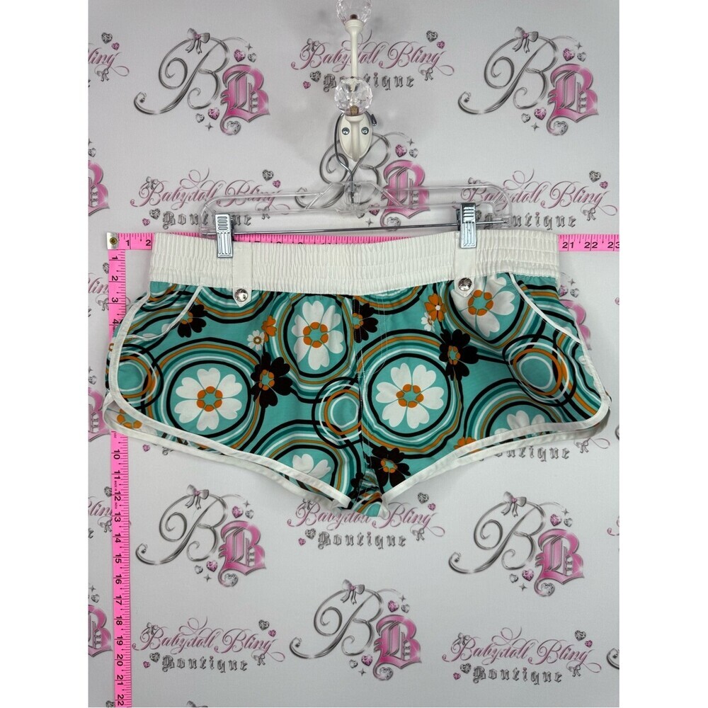725 originals mini shorts Turquoise Floral Athletic Shorts with Elastic Waist